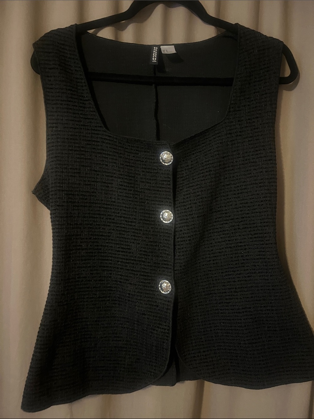 Black Sleeveless Button-Front Knit Top